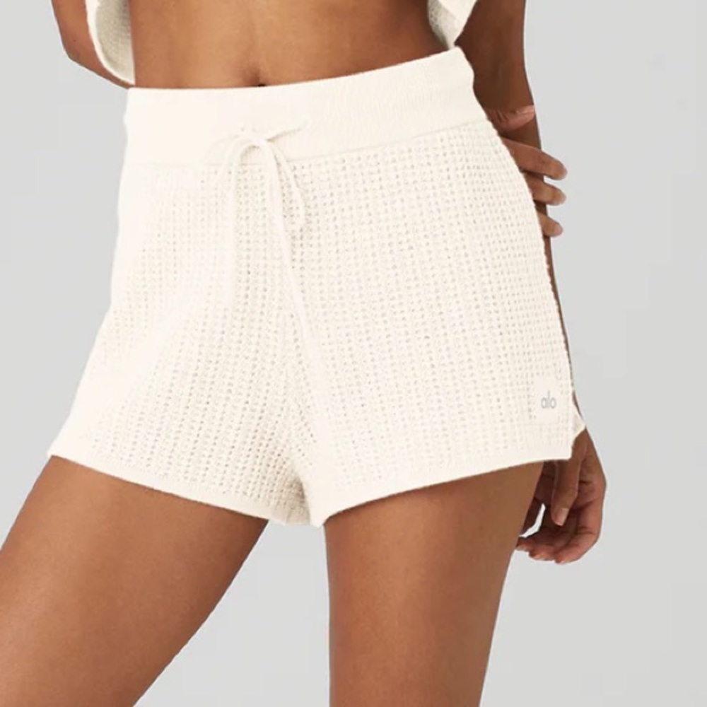 Alo Cashmere High-Waist Plush Waffle Cover Up Shorts